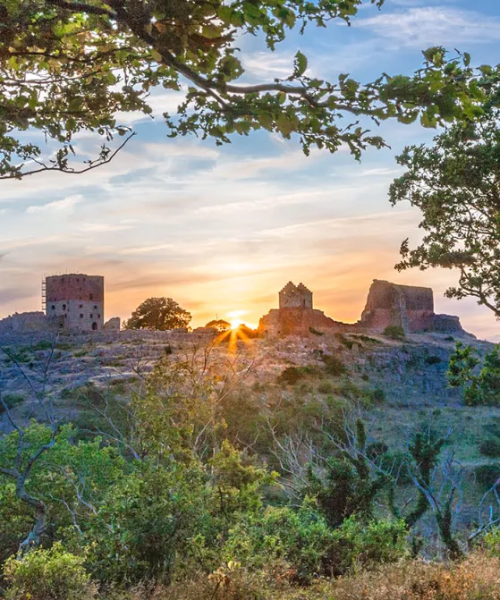 Hammershus Slotsruin ved solnedgang