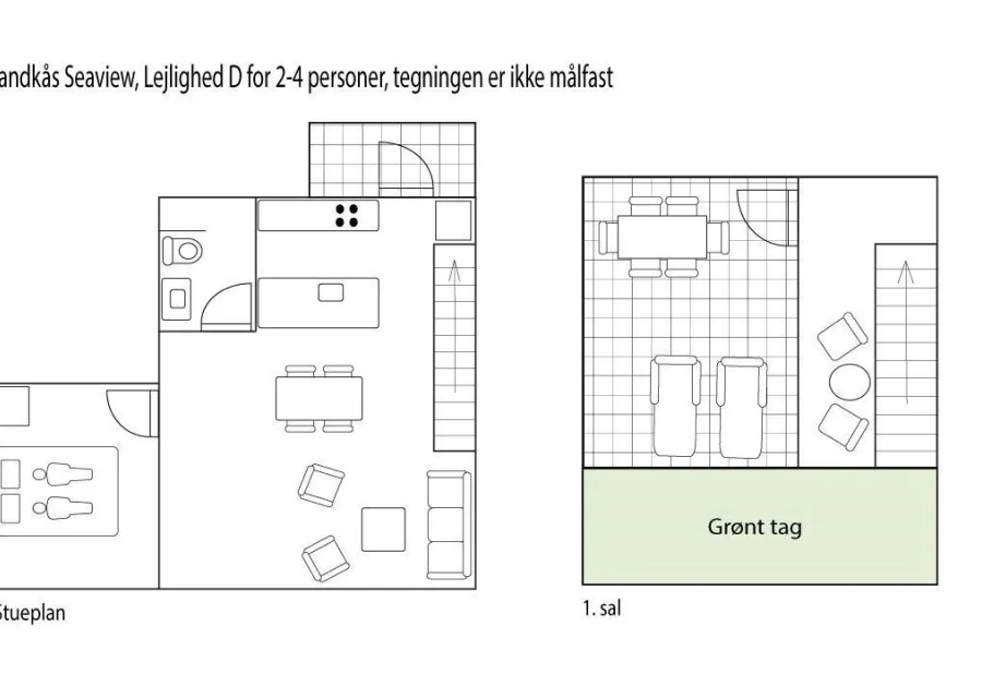 Semesterlägenhet för 2-4 personer med havsutsikt och takterrass