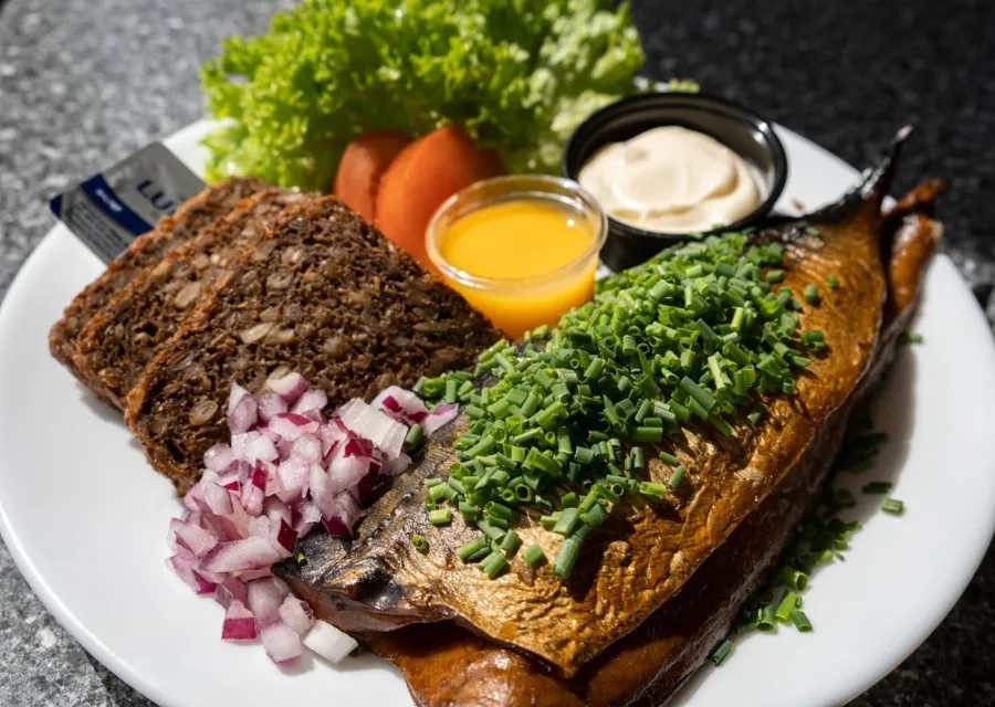 Fiskebuffet på Gudhjem Røgeri