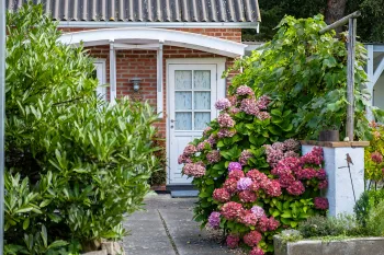 Udendørsarealerne ved Lille Skovholt er idyllisk og farverigt