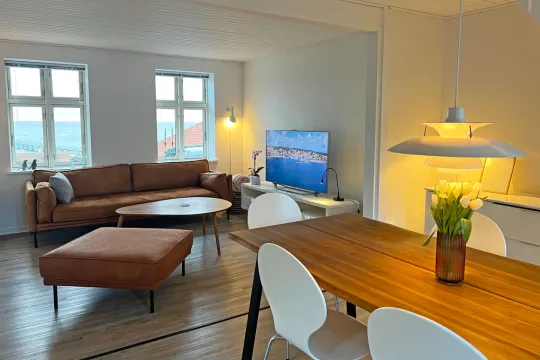 Arnager Seaview - Stue med spisestue