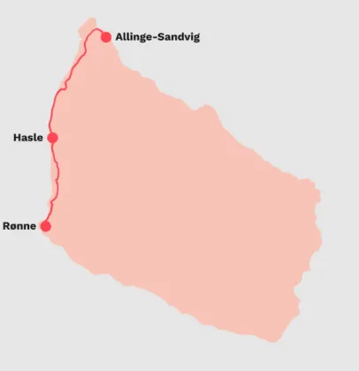 Cykelrute fra Rønne til Hasle til Allinge-Sandvig