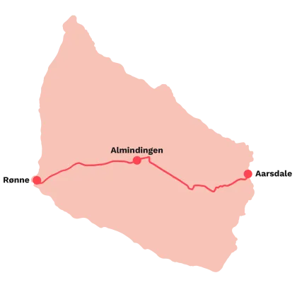 Cykelrute fra Rønne til Almindingen til Aarsdale