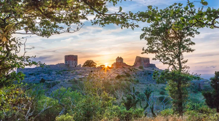 Hammershus Slotsruin ved solnedgang